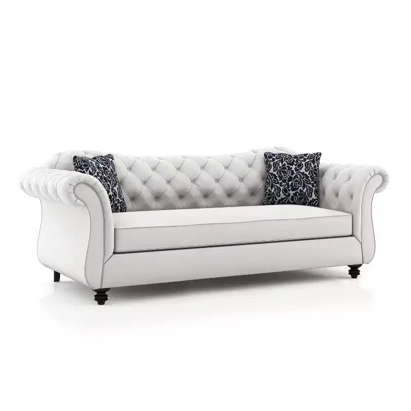 Button Tufted Velvet Sofa, 3-Seater with Wood Frame and Black Legs