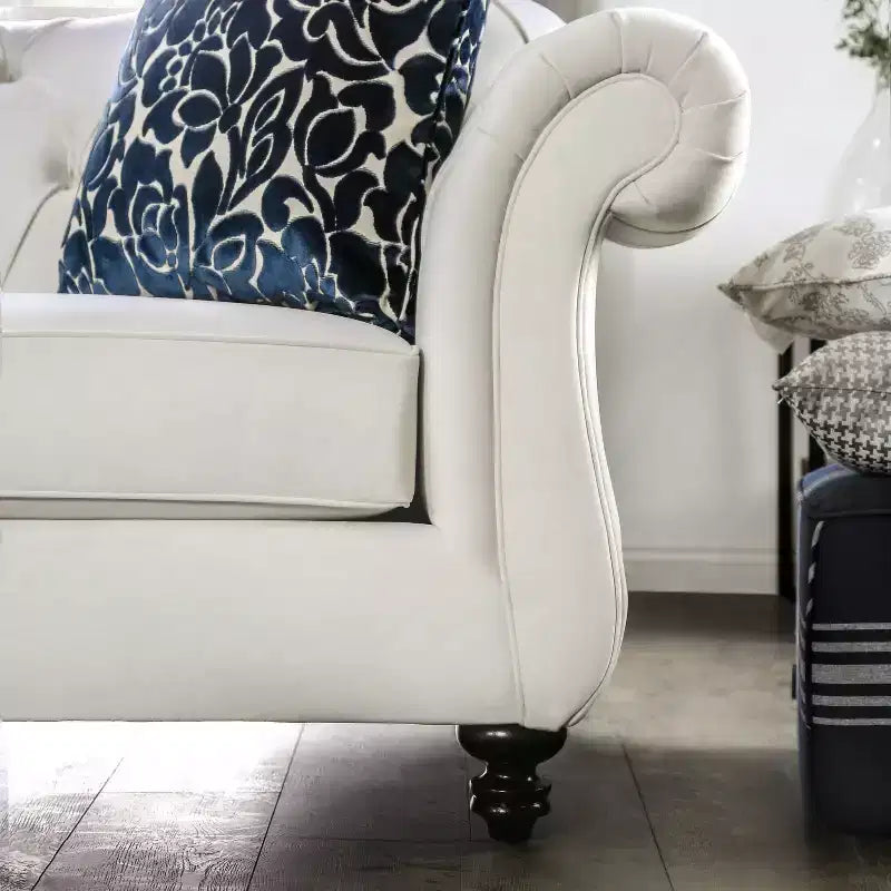 Button Tufted Velvet Sofa, 3-Seater with Wood Frame and Black Legs