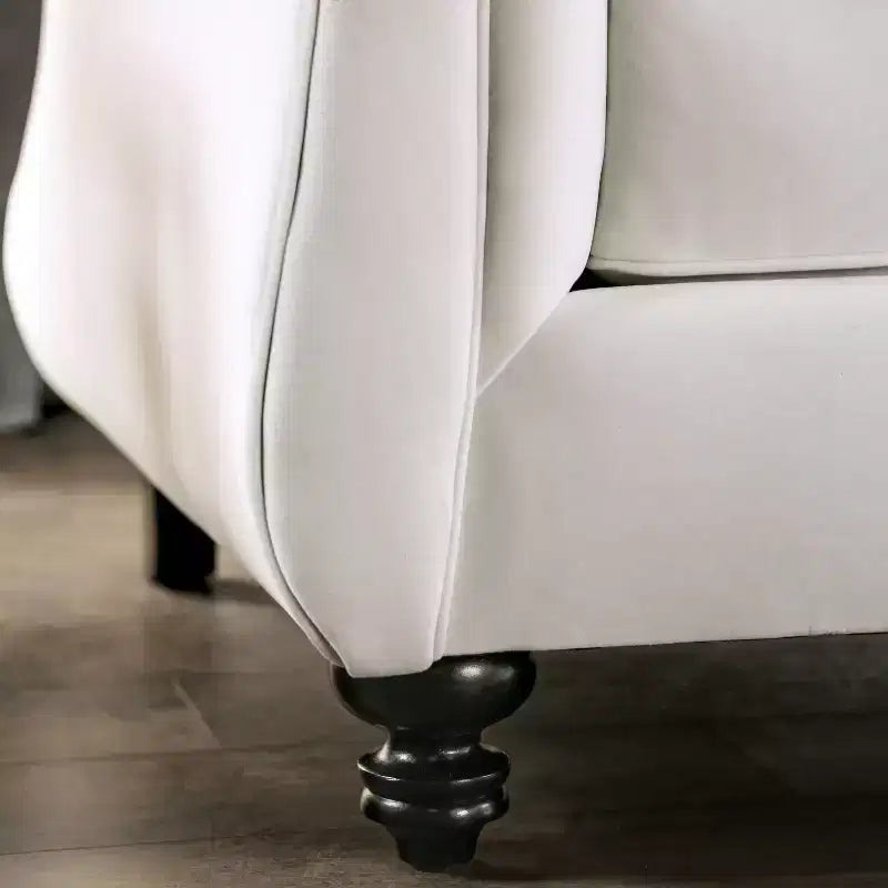 Button Tufted Velvet Sofa, 3-Seater with Wood Frame and Black Legs