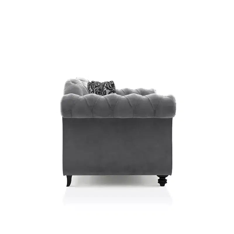 Button Tufted Velvet Sofa, 3-Seater with Wood Frame and Black Legs