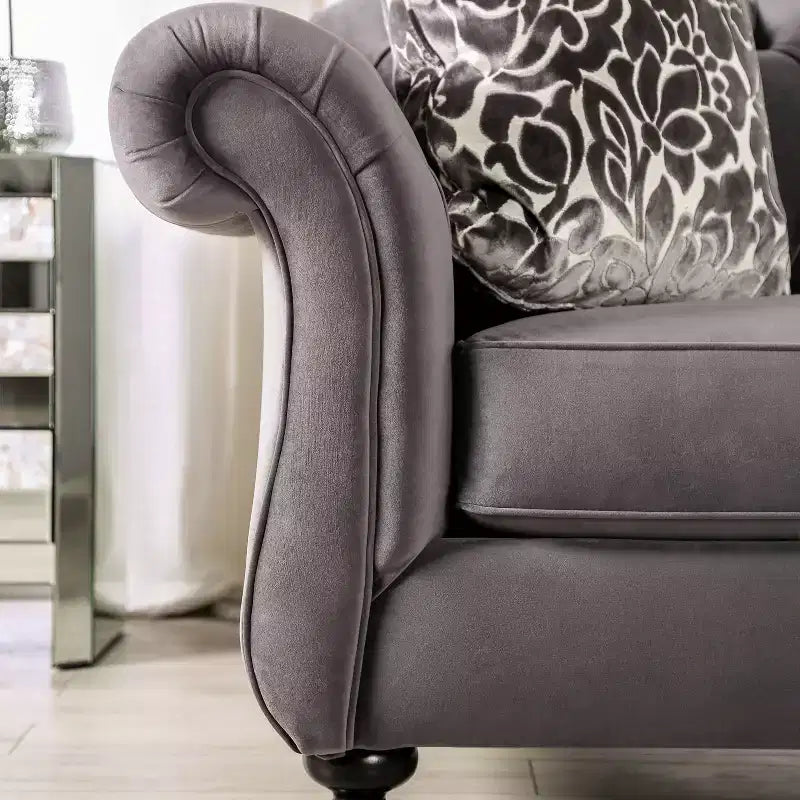 Button Tufted Velvet Sofa, 3-Seater with Wood Frame and Black Legs