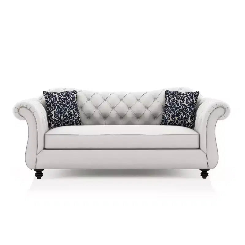 Button Tufted Velvet Sofa, 3-Seater with Wood Frame and Black Legs