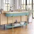 Faux Marble Sofa Table with Drawer, Gold Metal Frame, 48"