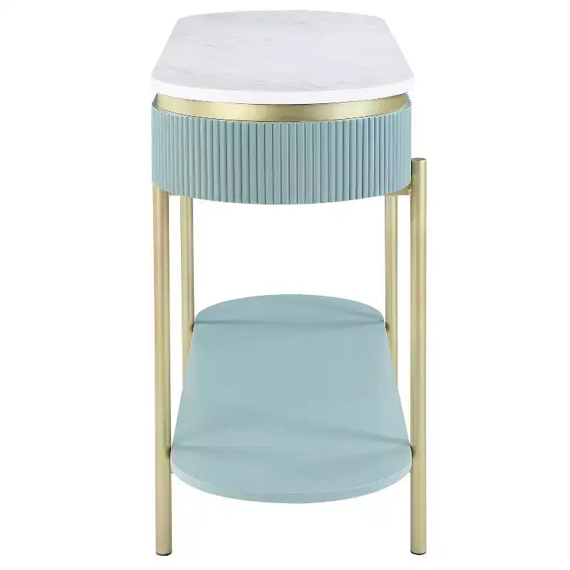 Faux Marble Sofa Table with Drawer, Gold Metal Frame, 48"