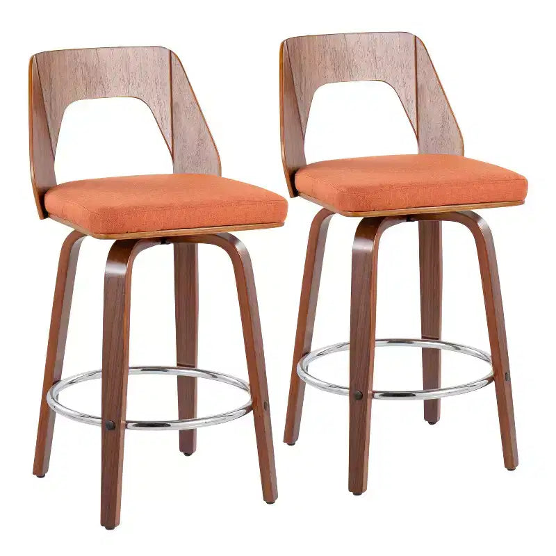 Set of 2 Upholstered Counter Height Barstools with Swivel and Mid Back