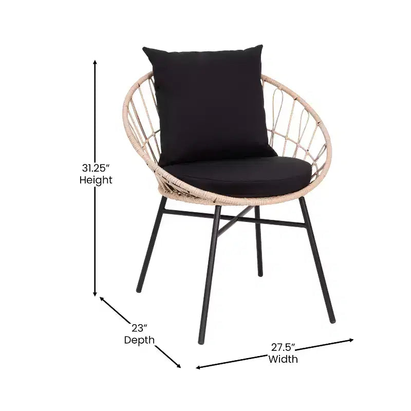 Merrick Lane 3-teiliges Terrassen-Set mit Rattanseilen-Stühlen, passendem Beistelltisch mit Glasplatte und Kissen für den Innen- und Außenbereich