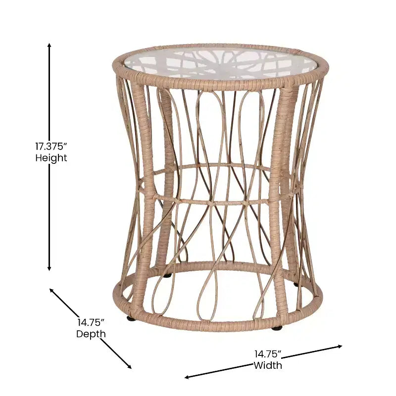 Merrick Lane 3-teiliges Terrassen-Set mit Rattanseilen-Stühlen, passendem Beistelltisch mit Glasplatte und Kissen für den Innen- und Außenbereich