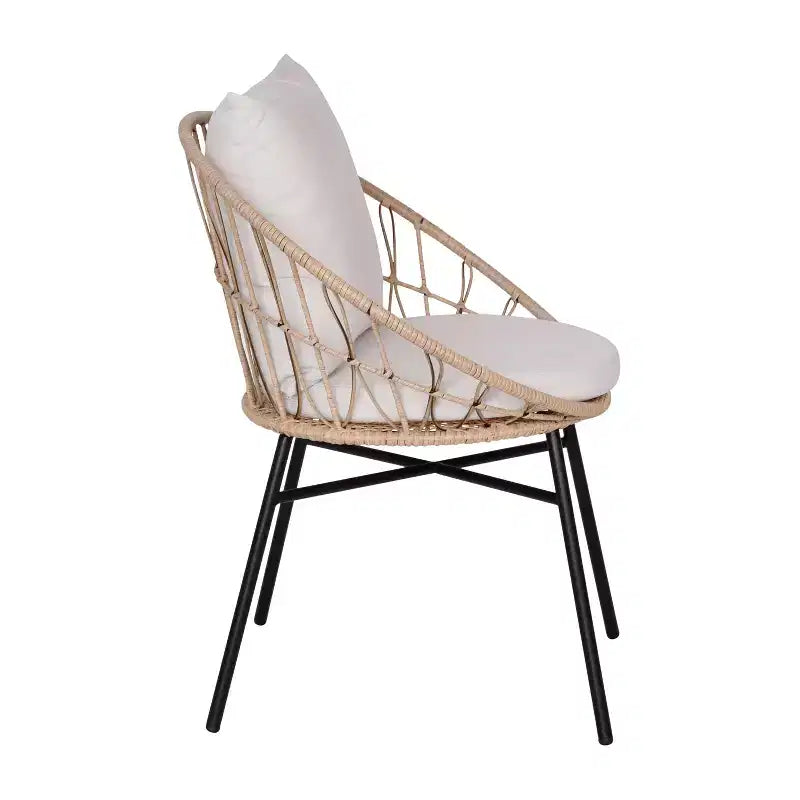 Merrick Lane 3-teiliges Terrassen-Set mit Rattanseilen-Stühlen, passendem Beistelltisch mit Glasplatte und Kissen für den Innen- und Außenbereich