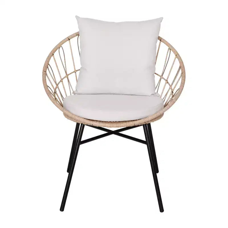 Merrick Lane 3-teiliges Terrassen-Set mit Rattanseilen-Stühlen, passendem Beistelltisch mit Glasplatte und Kissen für den Innen- und Außenbereich