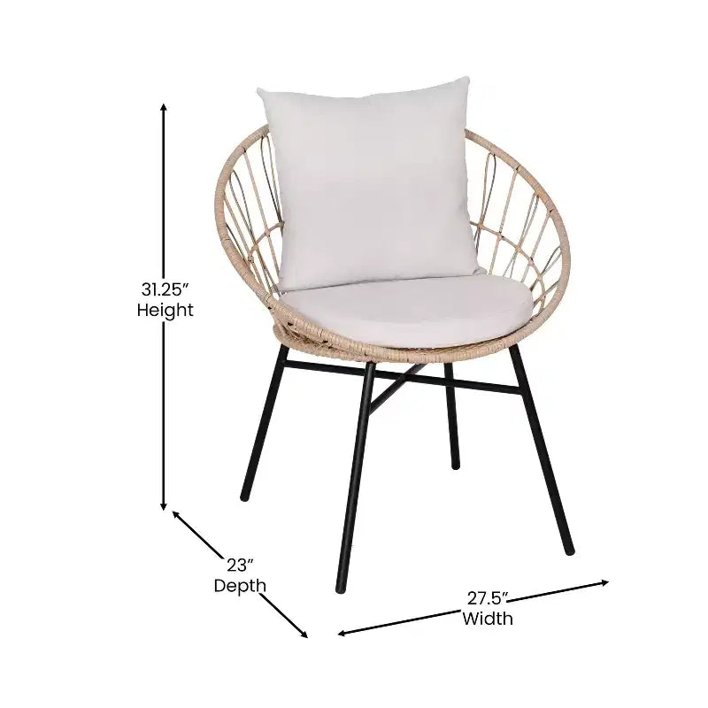 Merrick Lane 3-teiliges Terrassen-Set mit Rattanseilen-Stühlen, passendem Beistelltisch mit Glasplatte und Kissen für den Innen- und Außenbereich