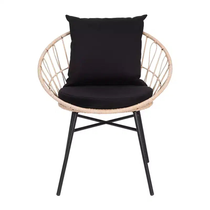 Merrick Lane 3-teiliges Terrassen-Set mit Rattanseilen-Stühlen, passendem Beistelltisch mit Glasplatte und Kissen für den Innen- und Außenbereich