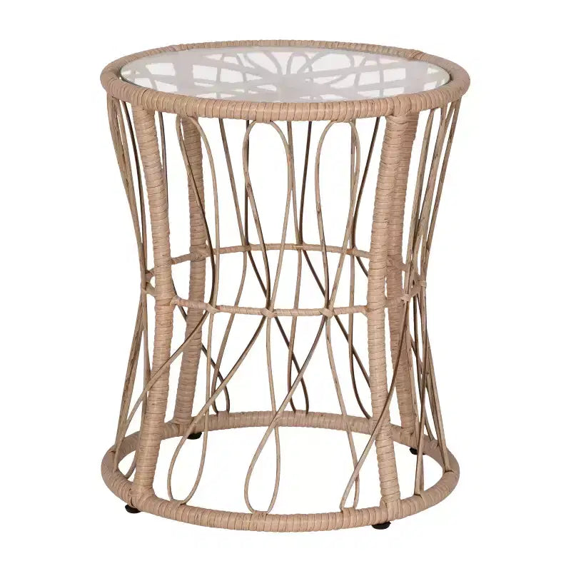 Merrick Lane 3-teiliges Terrassen-Set mit Rattanseilen-Stühlen, passendem Beistelltisch mit Glasplatte und Kissen für den Innen- und Außenbereich