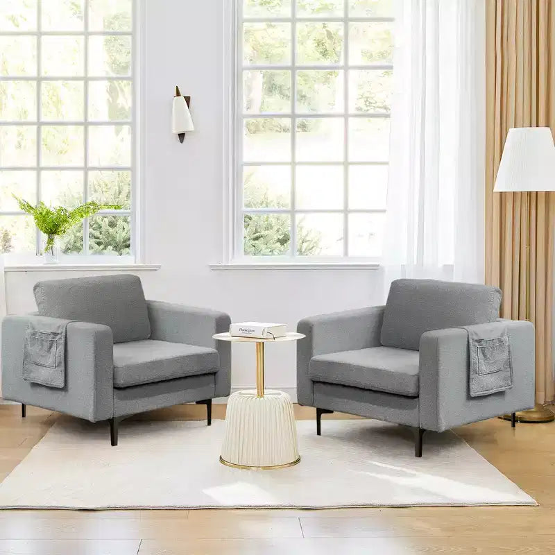 Costway Set of 2 Fabric Accent Armchair Single Sofa w/ Side Storage Pocket