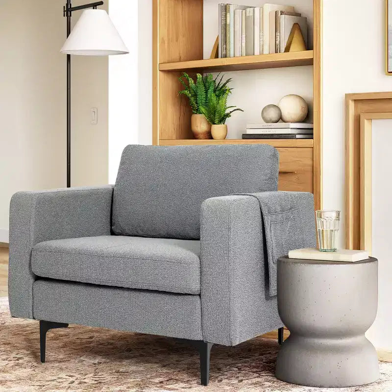 Costway Set of 2 Fabric Accent Armchair Single Sofa w/ Side Storage Pocket