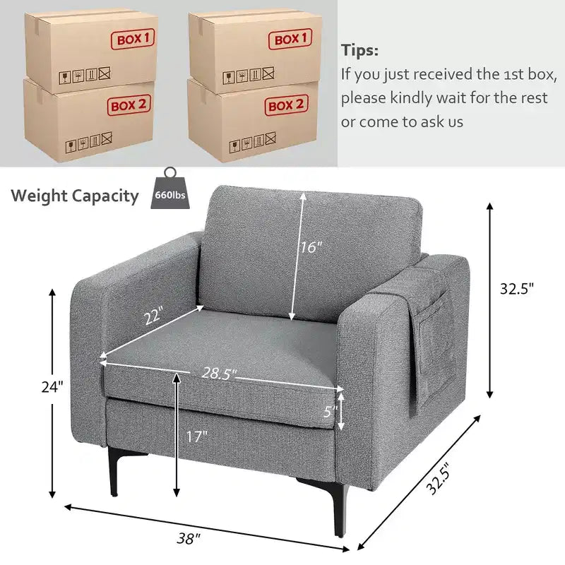 Costway Set of 2 Fabric Accent Armchair Single Sofa w/ Side Storage Pocket