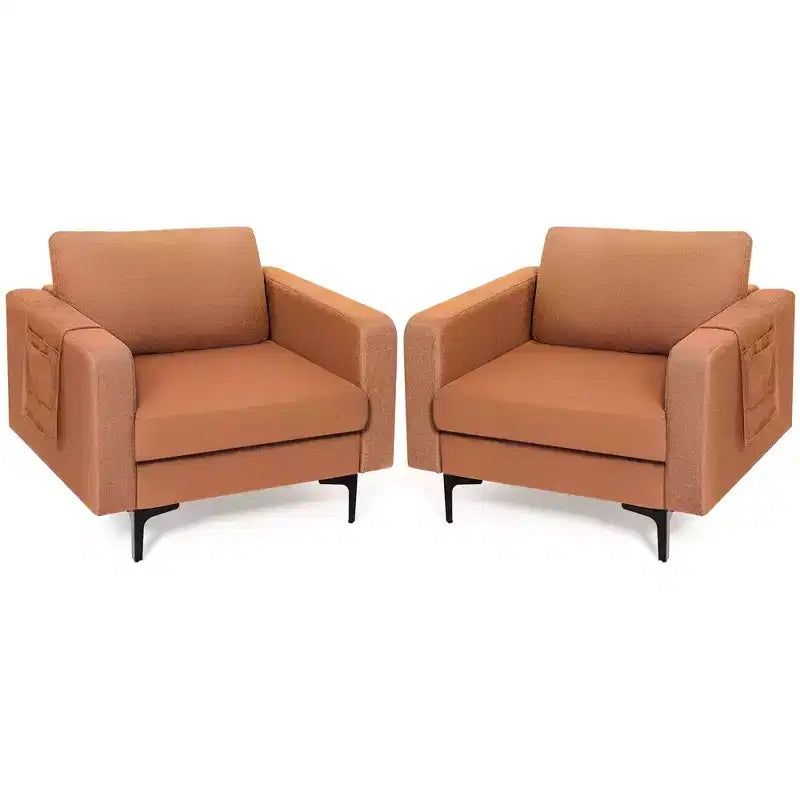 Costway Set of 2 Fabric Accent Armchair Single Sofa w/ Side Storage Pocket