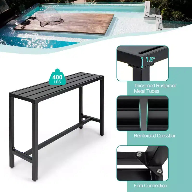 Conjunto de mesa de comedor para patio Costway de 3 piezas, con mesa de bar y sillas de metal, con cojín