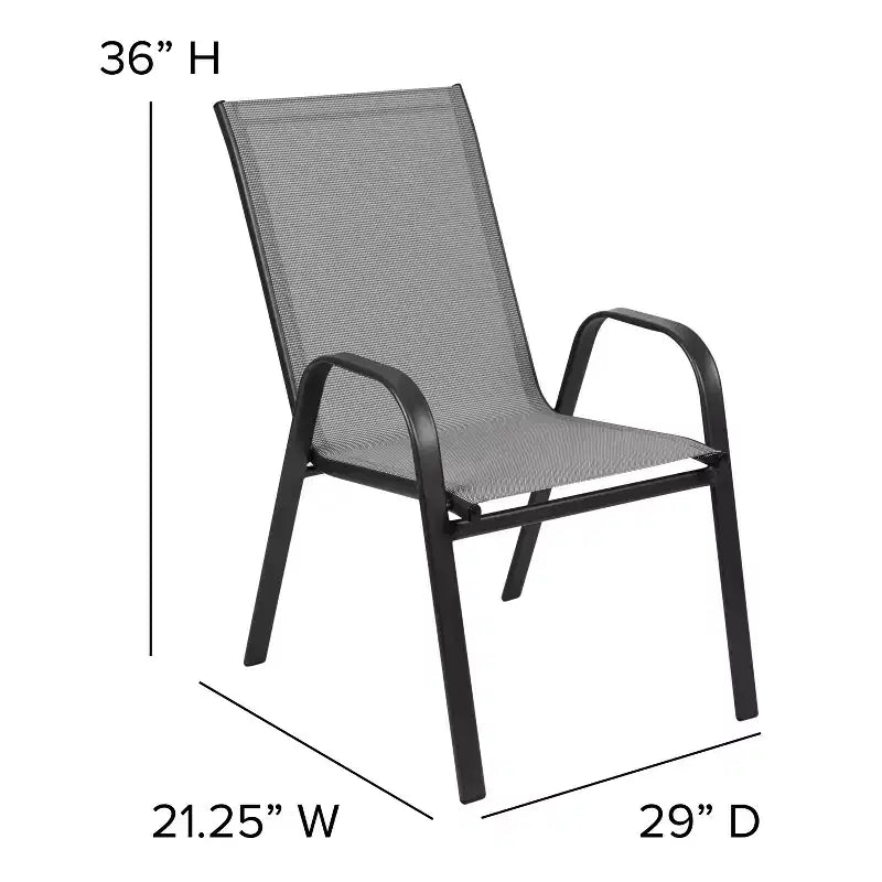 Emma and Oliver Temperli Cam Üst Tablalı Kare Metal İskeletli Masa ve İki Flex Comfort İstiflenebilir Sandalyeden Oluşan Üç Parçalı Teras Masa Takımı
