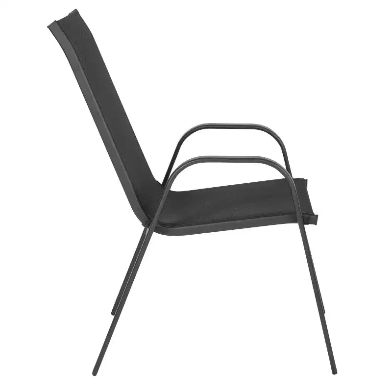 Emma and Oliver Temperli Cam Üst Tablalı Kare Metal İskeletli Masa ve İki Flex Comfort İstiflenebilir Sandalyeden Oluşan Üç Parçalı Teras Masa Takımı