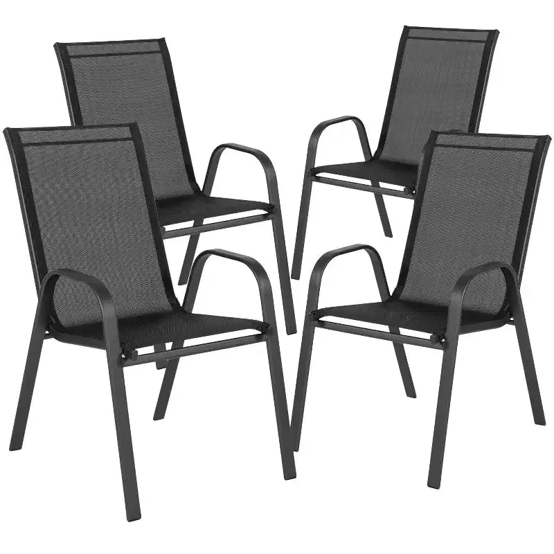 Emma and Oliver Temperli Cam Üst Tablalı Kare Metal İskeletli Masa ve İki Flex Comfort İstiflenebilir Sandalyeden Oluşan Üç Parçalı Teras Masa Takımı