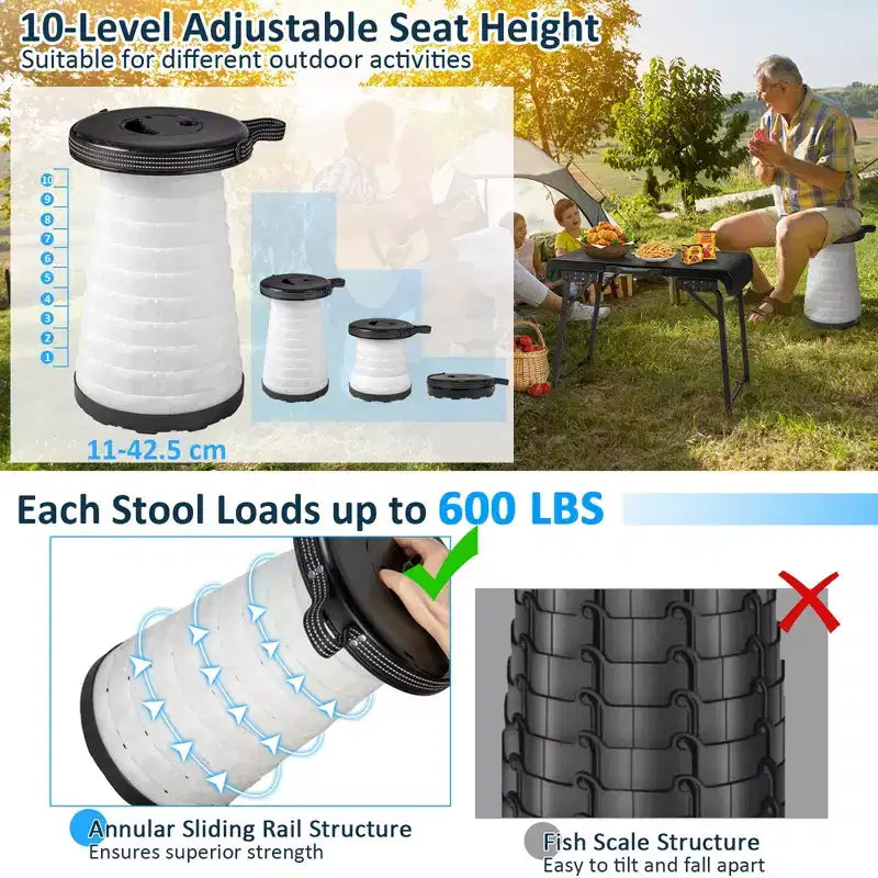 Costway: conjunto plegable de mesa y taburetes de 3 piezas con mesa de camping y 2 taburetes LED retráctiles