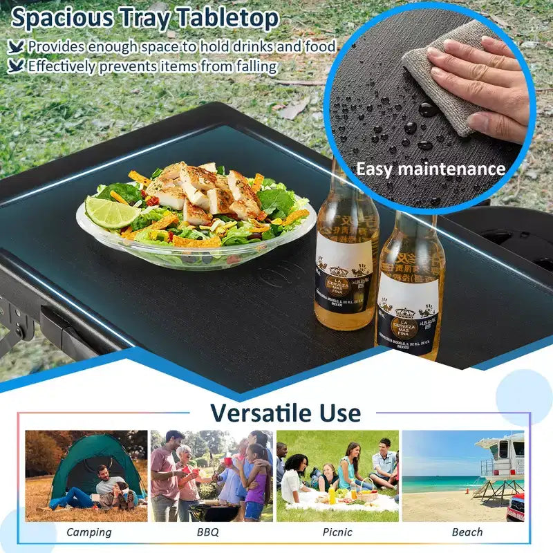 Costway: conjunto plegable de mesa y taburetes de 3 piezas con mesa de camping y 2 taburetes LED retráctiles
