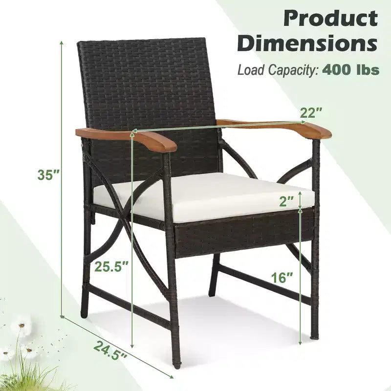 Juego de comedor de patio de mimbre Costway de 5 piezas, con sillones acolchados y mesa de madera de acacia con orificio para sombrilla