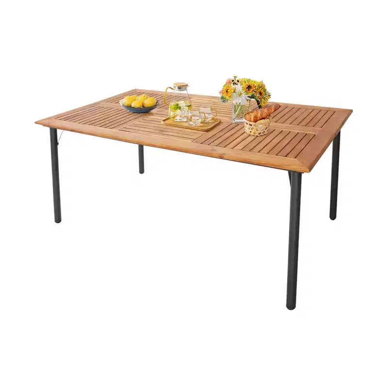 Juego de comedor de patio de mimbre Costway de 5 piezas, con sillones acolchados y mesa de madera de acacia con orificio para sombrilla