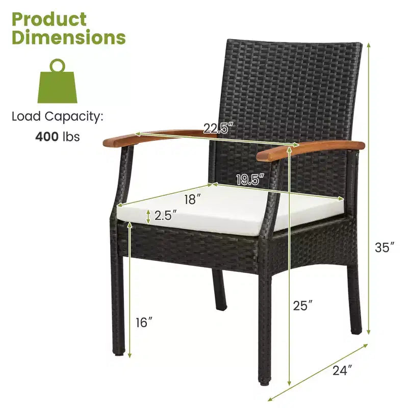 Costway 5 piezas: conjunto de comedor de mimbre para patio con cojines, sillones de madera de acacia y mesa con orificio para sombrilla