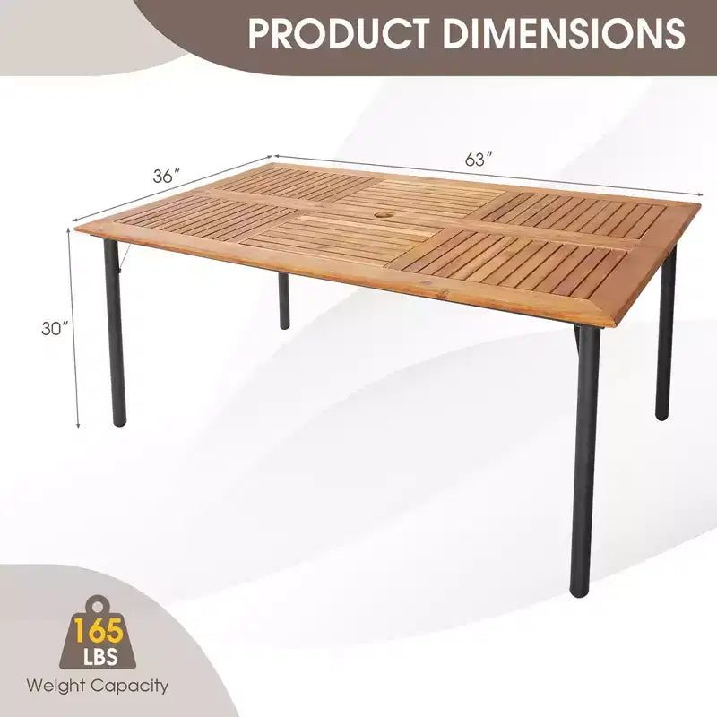 Costway 5 piezas: conjunto de comedor de mimbre para patio con cojines, sillones de madera de acacia y mesa con orificio para sombrilla