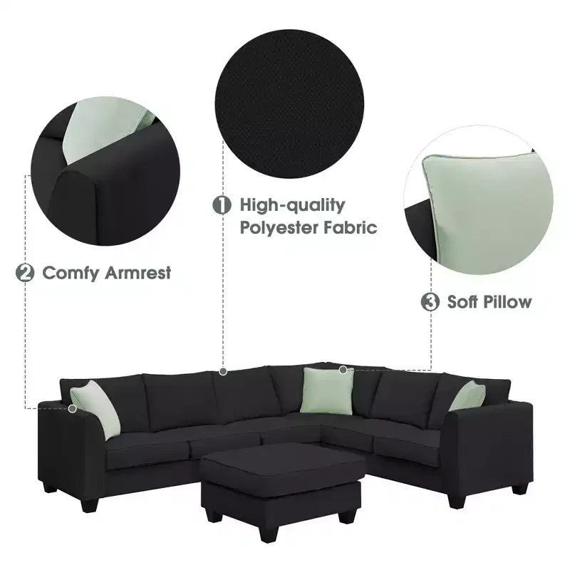 Modular Sectional Sofa 7 Seats with Ottoman L Shape Fabric Sofa Corner Couch Set with 3 Pillows-ModernLuxe