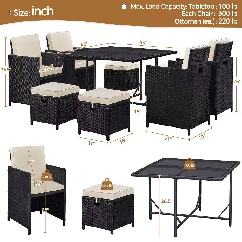 Yaheetech 9-Piece Patio Dining Sets Outdoor Sectional Conversation Set Black/Beige Black