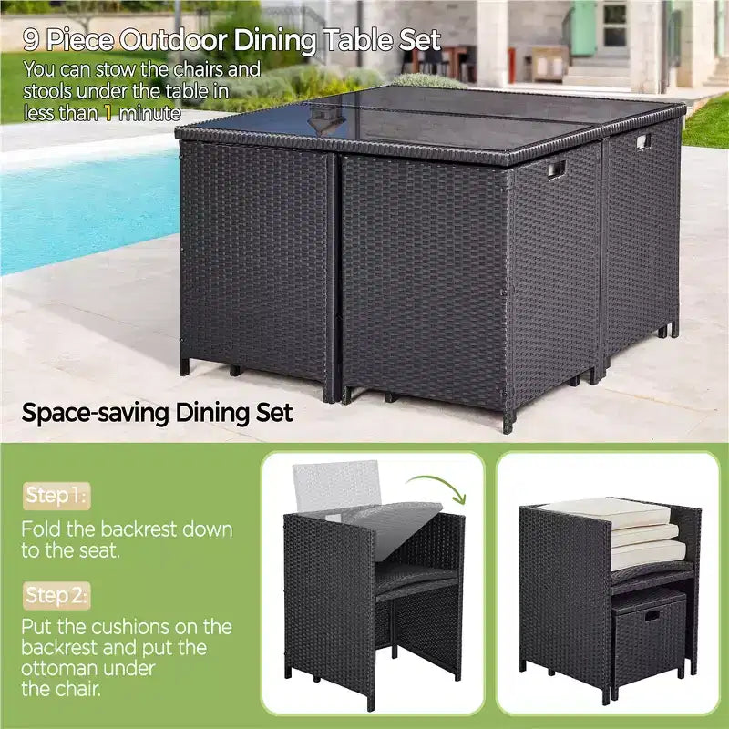 Yaheetech 9-Piece Patio Dining Sets Outdoor Sectional Conversation Set Black/Beige Black