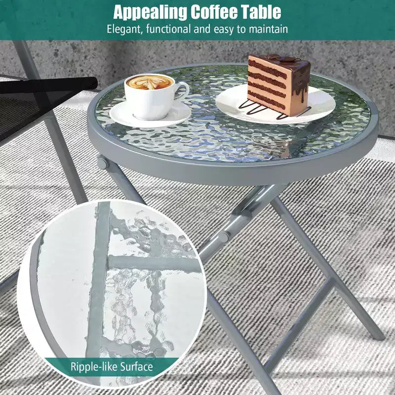 Conjunto plegable de mesa y sillas para patio de 3 piezas Costway, asiento extragrande, estructura metálica, portátil y para exteriores