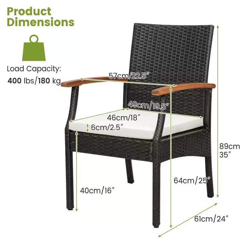 Juego de comedor de ratán para patio Costway de 7 piezas, mesa de madera de acacia y 6 sillas de mimbre con orificio para sombrilla