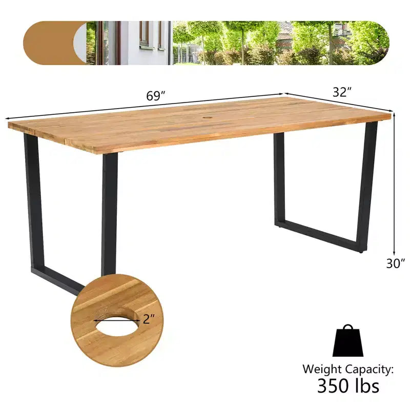 Conjunto de comedor de ratán para patio de 5 piezas Costway, mesa de madera de acacia y 4 sillas de mimbre con orificio para sombrilla
