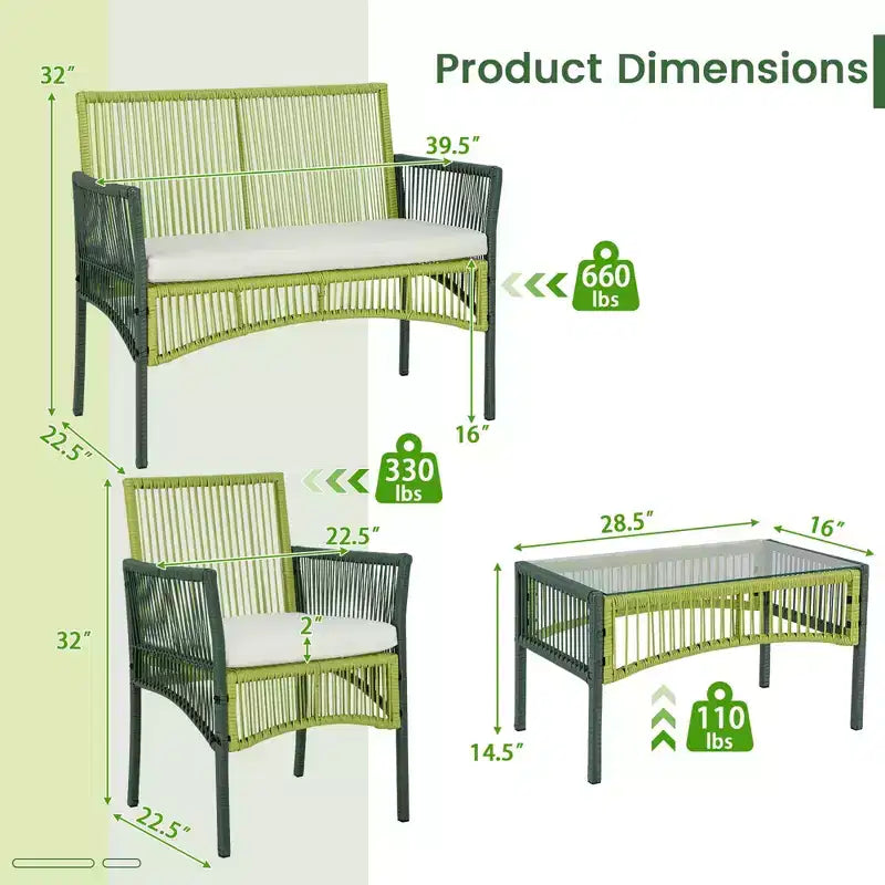 Costway 4PCS/8PCS ronde gesprekset voor de patio van vlechtwerk met kussens en bijzettafel van gehard glas
