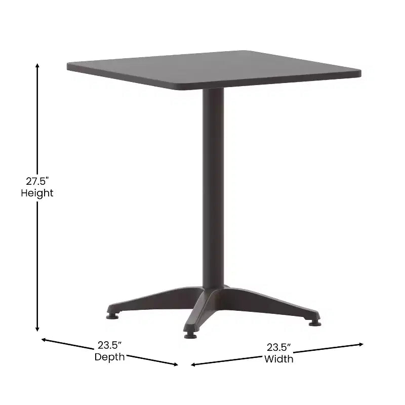 Conjunto de mesa cuadrada de aluminio para interior y exterior Flash Furniture Lila de 23,5" con 2 sillas con respaldo de listones