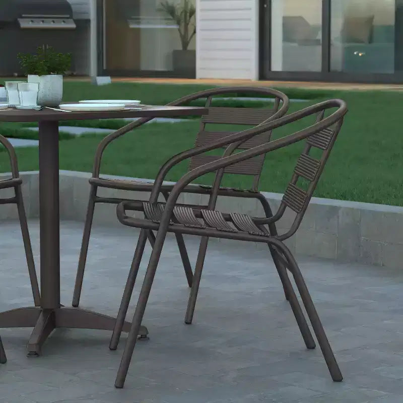 Emma and Oliver 31.5'' Square Aluminum Indoor-Outdoor Table Set with 4 Slat Back Chairs