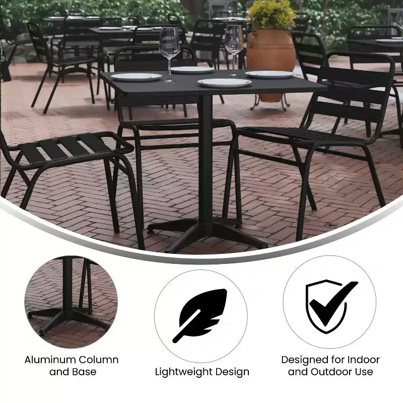 Emma and Oliver 31.5'' Square Aluminum Indoor-Outdoor Table Set with 4 Slat Back Chairs