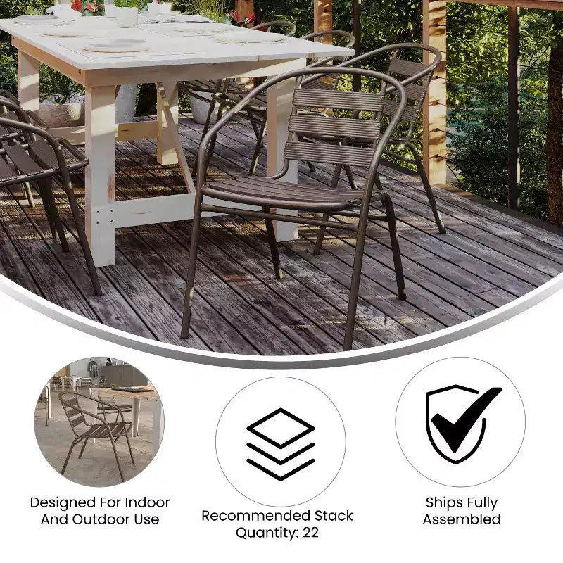 Conjunto de mesa cuadrada de aluminio para interior y exterior Emma and Oliver de 27,5" con 4 sillas con respaldo de listones
