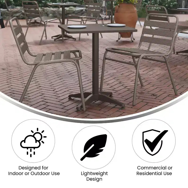 Conjunto de mesa cuadrada de aluminio de 23,5'' para interior y exterior Emma y Oliver con 2 sillas con respaldo de listones