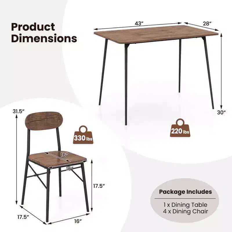 Costway 5-Piece Dining Table Set for 4 Modern Kitchen Dining Room Furniture Set