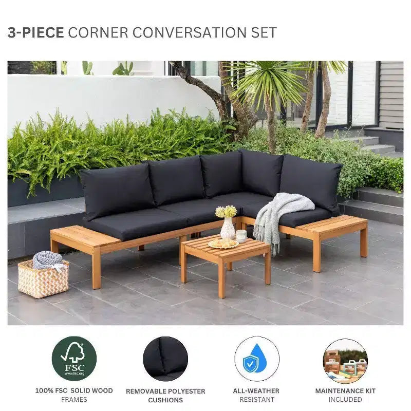 Amazonia 3pc Seychelles Outdoor Patio Conversation Set with Cushions