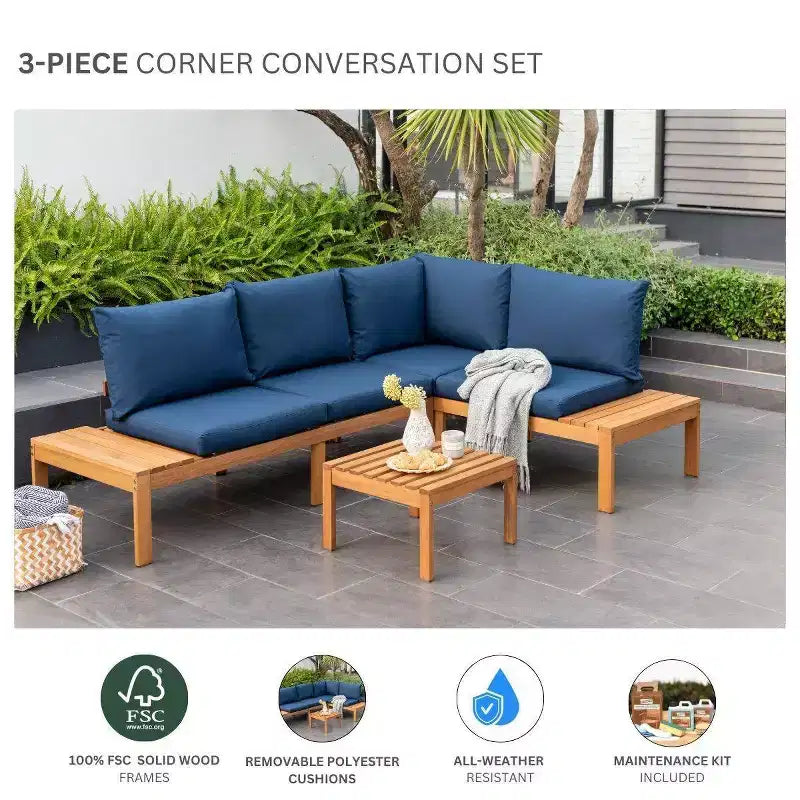 Amazonia 3pc Seychelles Outdoor Patio Conversation Set with Cushions
