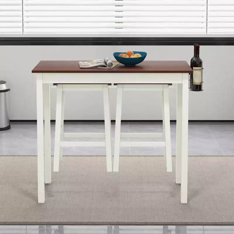 Juego de mesa de bar Costway de 3 piezas a la altura de barra, con 2 taburetes y 2 portabotellas de vino, blanco y nogal