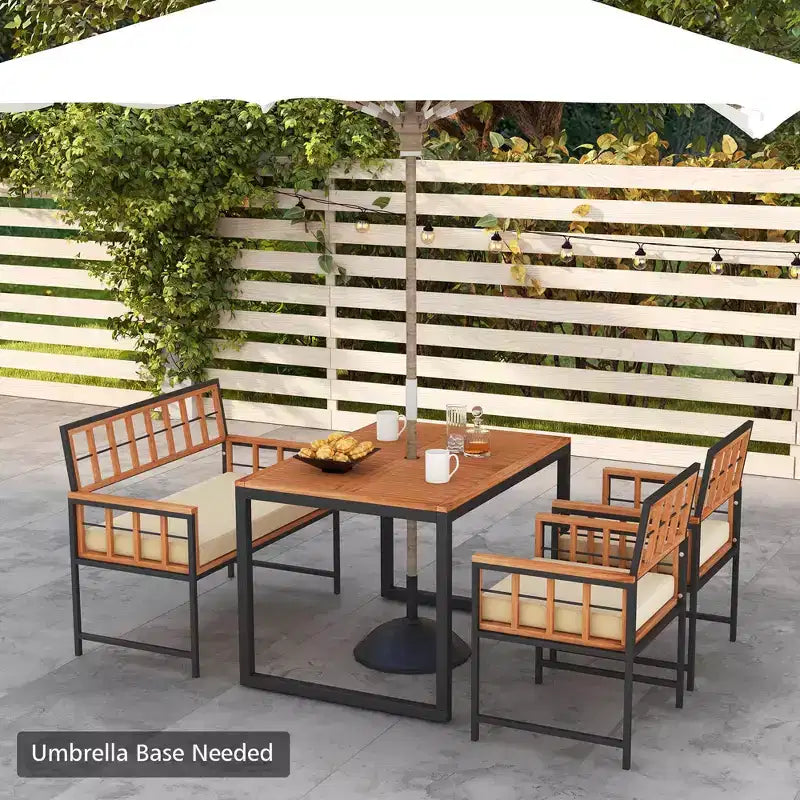 Costway 4-delige eetset voor de patio, houten tuinmeubelen met 2 stoelen en 1 loveseat