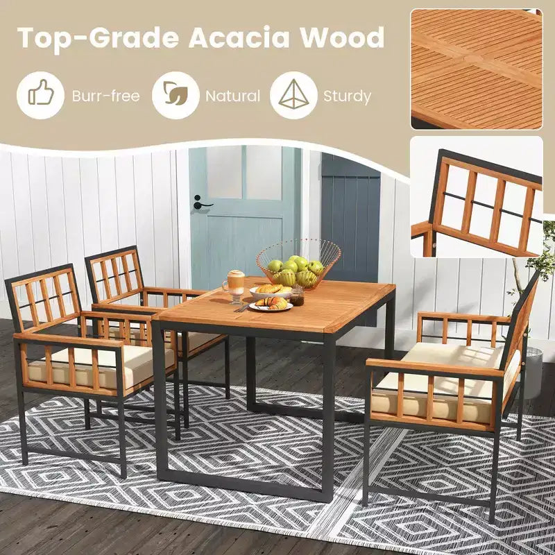 Costway 4-delige eetset voor de patio, houten tuinmeubelen met 2 stoelen en 1 loveseat