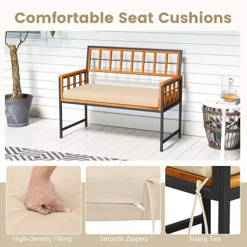 Costway 4-delige eetset voor de patio, houten tuinmeubelen met 2 stoelen en 1 loveseat
