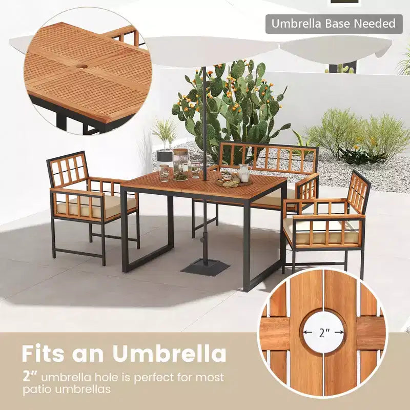 Costway 4-delige eetset voor de patio, houten tuinmeubelen met 2 stoelen en 1 loveseat